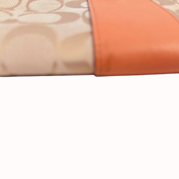 Coach Signature Canvas Leather Wristlet Wallet In Beige Peach Orange Read - Picture 14 of 16